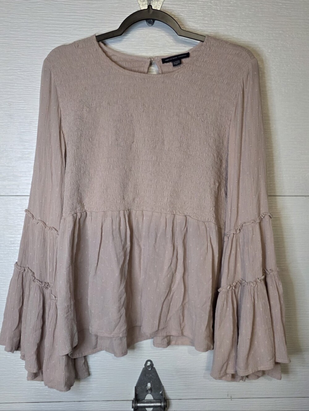 American Eagle Outfitters Dusty Blush Tiered Bell-Sleeve Tunic
